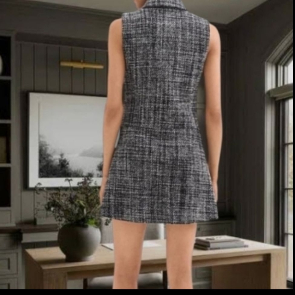 Theory Military Mini Dress in Black Multi Mélange Tweed. Size 12 - Picture 7 of 10